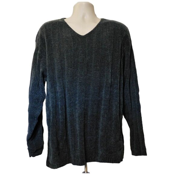 Claiborne Sweater XL Blue Grey Knit Pullover Long Sleeve 100% Acrylic - Picture 5 of 6